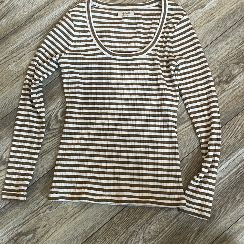 Madewell Striped Brown and White Long Sleeve Top